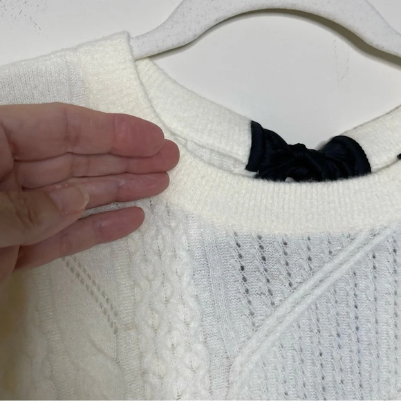 TALBOTS SATIN BOW CABLE KNIT PULLOVER Feminine cabin core holiday party - Picture 3 of 12